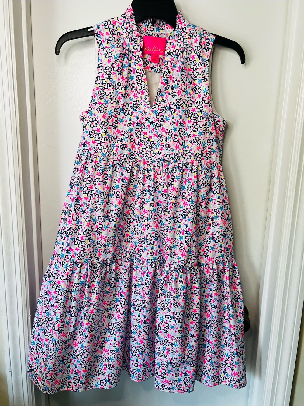 Lilly Pulitzer Girls Multicolor Floral Dress - Bright Pink & Navy